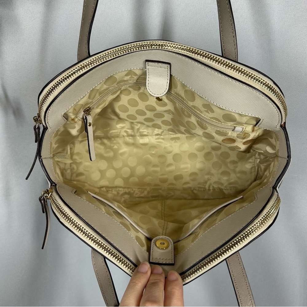 Kate Spade | Leather Shoulder Bag Purse Beige Brown White Minimalist Handbag - Picture 9 of 16